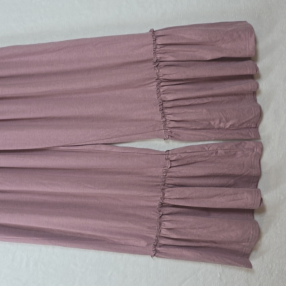 ASVIVID Tiered Ruffle Wide Leg Boho Palazzo Ruffle Trim Lounge Pants Mauve Sz.M - Picture 6 of 13